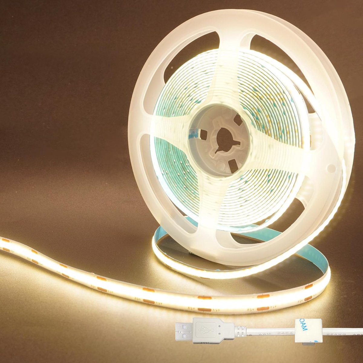 SnelShoppen - 5V USB COB LED Strip Light 2M - Flexibele Natuurlijke Witte Verlichting 4000K - 320 LED/M - Ideaal voor DIY Interieur, Keuken, Slaapkame