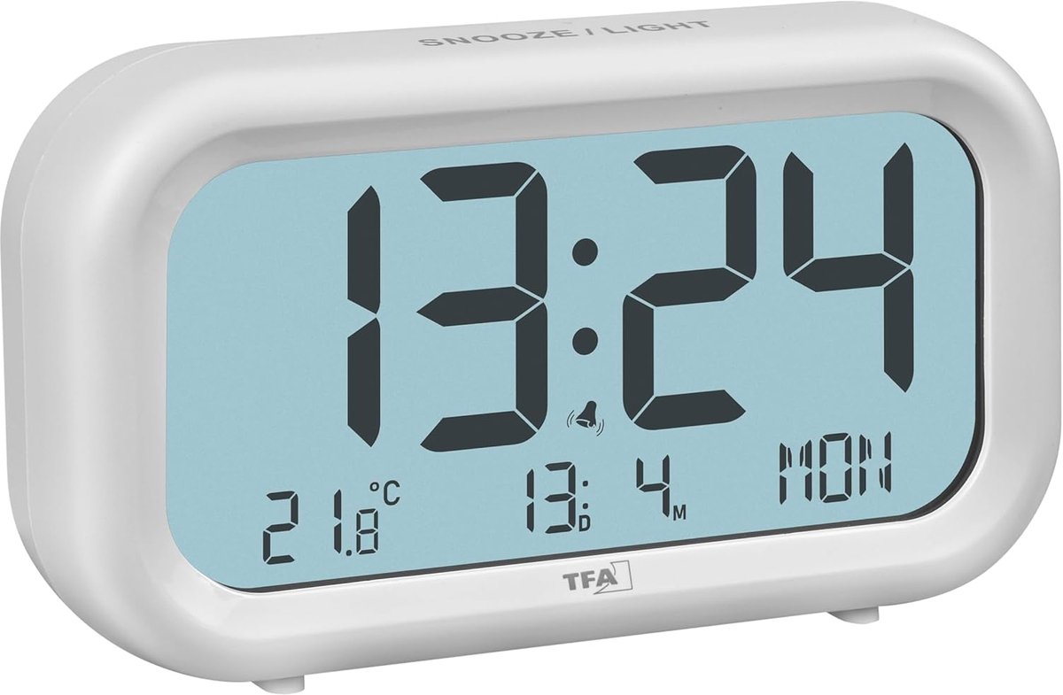 SnelShoppen - Digitale Alarmklok met Groot LCD Display, Snooze Functie, Binnen Temperatuurweergave, Weekdag en Datum, Sterke Alarm, Wit