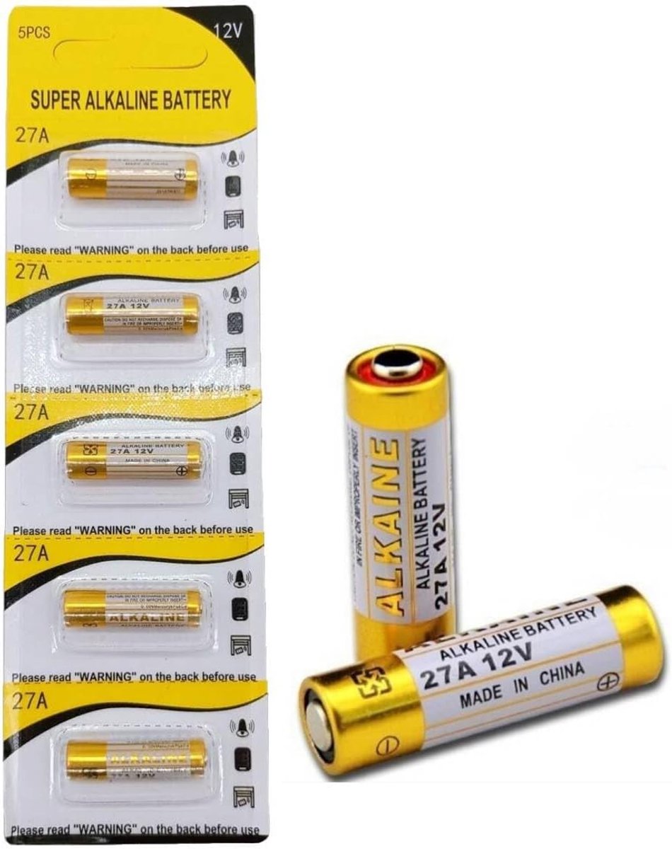 SnelShoppen - 27A 12V Alkaline Batterijen A27S MN27 L828 V27GA 5 Stuks voor Apparaten, Speelgoed, en Tuinaccessoires