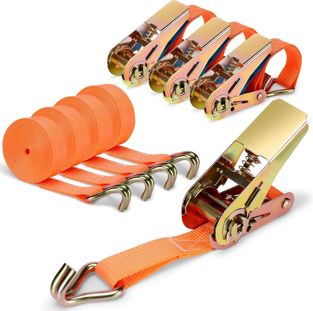 SnelShoppen - Set van 4 Lashing Straps 4m x 2.5cm - Robuuste Spanbanden met Ratchet en Haken - Tot 1000 kg Laadvermogen - Ideaal voor Vervoer en Opsla