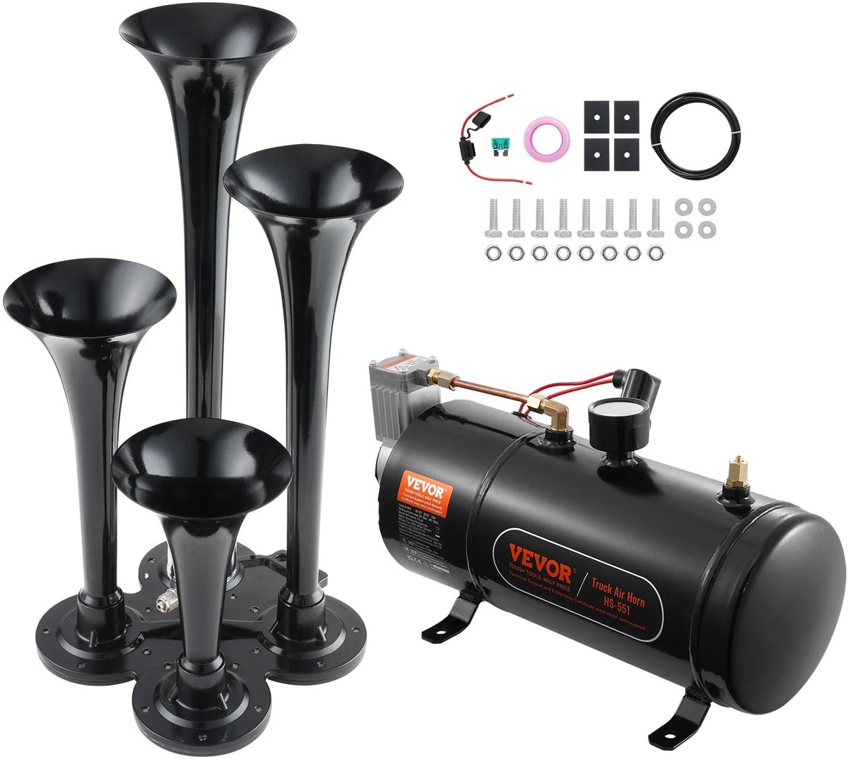 NordHaus Treinhoornset 150 dB - 4-Trompet Luchthoorn - 12V Luchtcompressor 120 PSI - Complete Claxonset voor Auto, Vrachtwagen, Boot & Bestelwagen