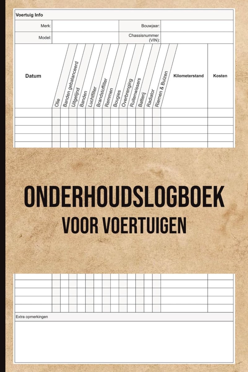 SnelShoppen - Onderhoudslogboek voor Voertuigen - Logboek voor Auto- en Bestelwagenonderhoud, Herstellingen, Kilometerstand en Kostenregistratie voor