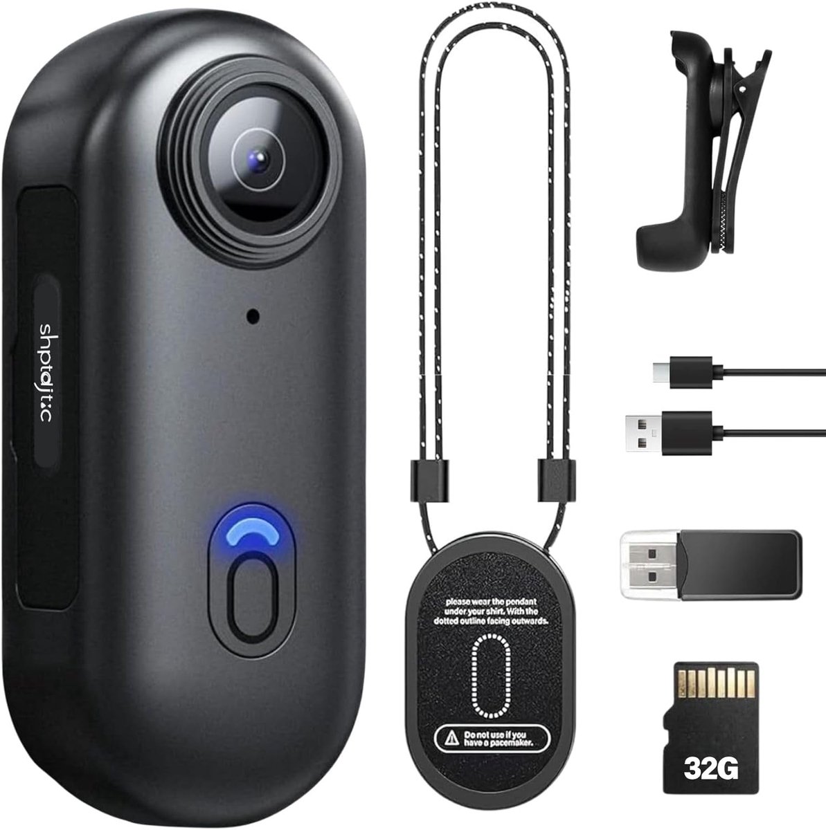 SnelShoppen - 1080P Body Camera met Audio en Video, Waterproof Mini Camera, Magnetisch en 360° Klem, 150 Minuten Batterij voor Fietsen, Wandelen, Dier