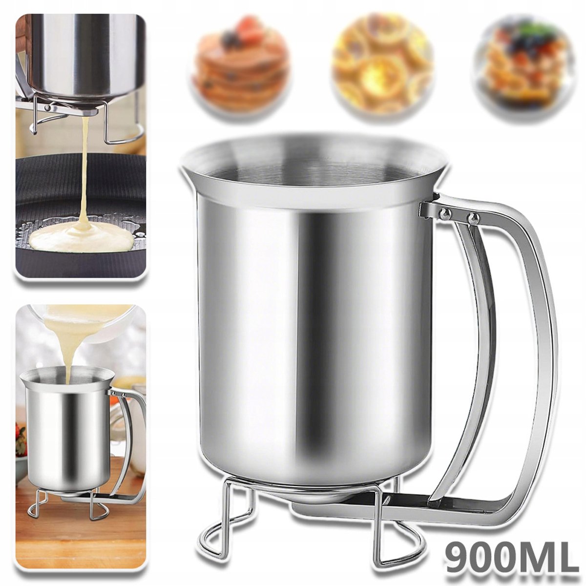 Beslagdispenser Van 900 ml Van Roestvrij Staal Met Handvat - Nauwkeurig Schenken Geen Druppels Gemakkelijk Schoon Te Maken Hittebestendig - Ideaal Voor Pannenkoeken Cake En Takoyaki