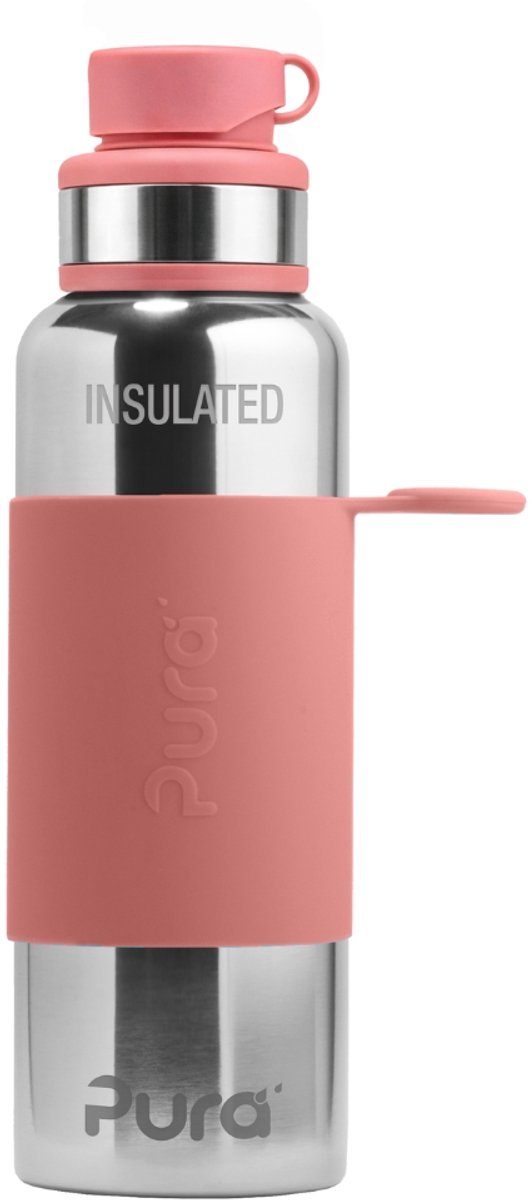 Pura Thermos Sportfles 650 ml - Thermoskan - Thermosbeker - Plasticvrij - Met Dubbele Wand - Inclusief Sportdop en Sportsleeve - Top is Verwisselbaar - Rose