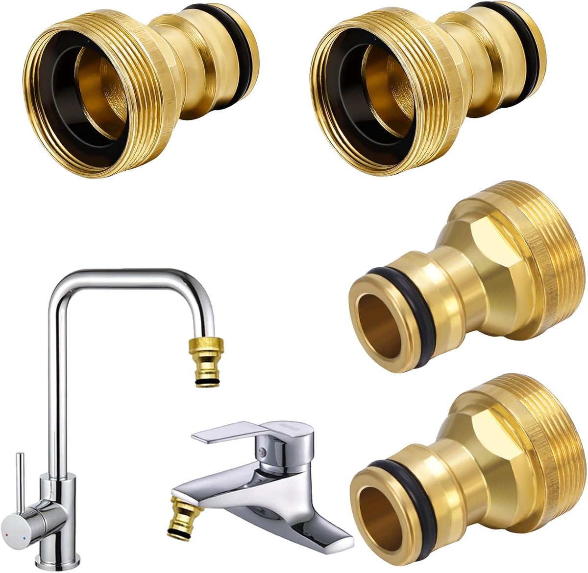 SnelShoppen - 4 Stuks Universele Kraanconnector voor Mengkraan, Tuinslangadapter, Waterkraanadapter, Slangkoppeling voor Standaard Vrouwelijke Draad,