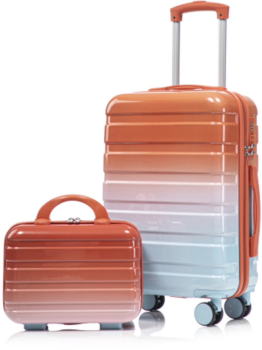 2-delig rode spinner kofferset 14/20 inch met cijferslot en 14 inch make-uptas lichtgewicht hardschaal reisbagage compact opbergbaar voor korte trips