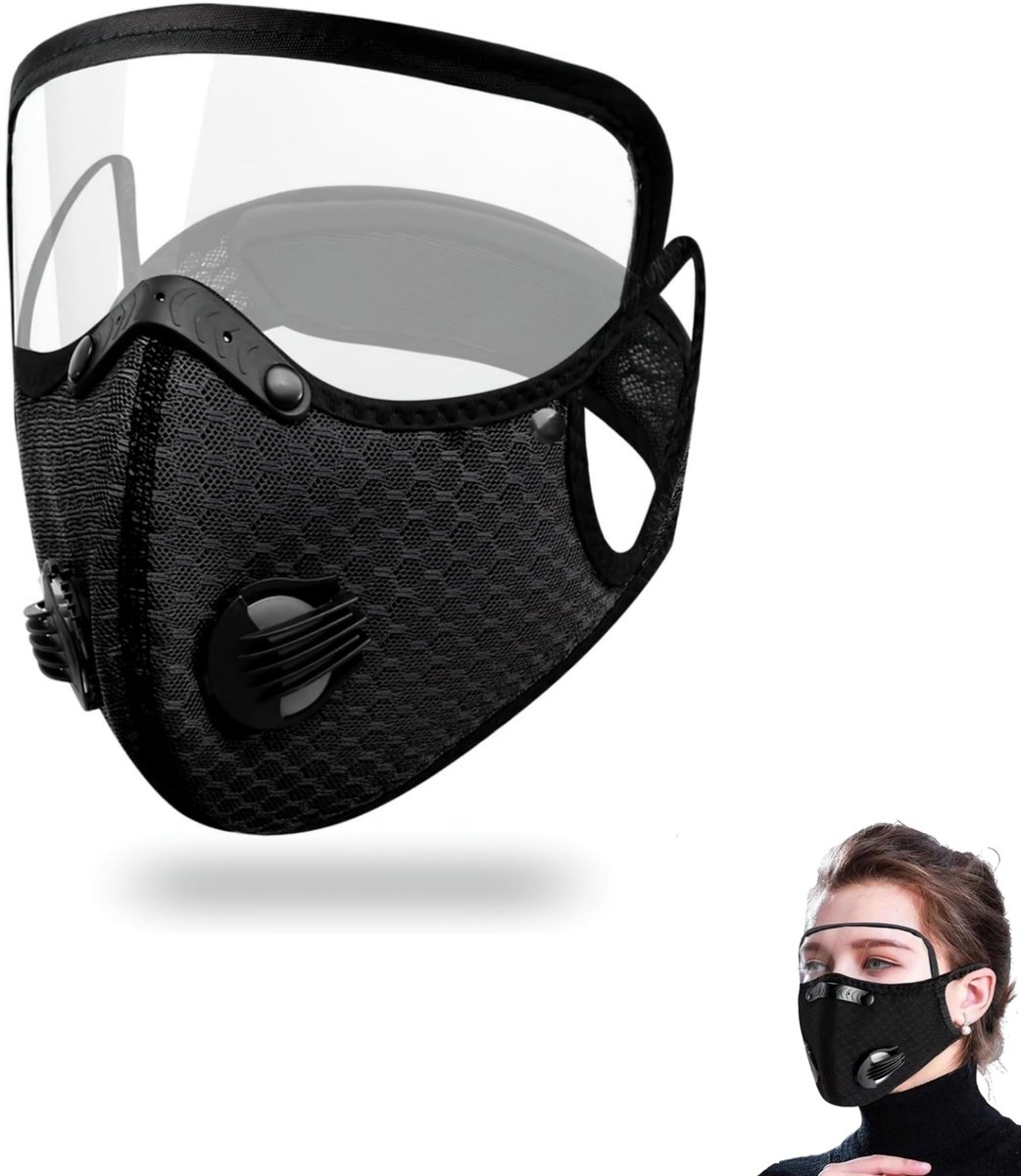 1 stuk - Fietsgezichtsmasker - Fietsgezichtsmasker met afneembare bril - Winddicht sportgezichtsmasker - Herbruikbaar mesh-gezichtsmasker - Fietsgezichtsmasker met ademventiel - Geschikt voor bescherming tegen wind, stof en druppels