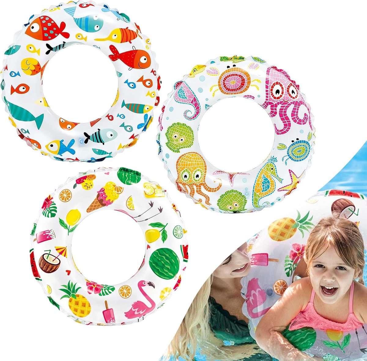 SnelShoppen - Opblaasbare Zwemringen voor Kinderen en Volwassenen - Dikke PVC Zwemring - Ideaal voor Zwemmen, Feest, Strand, Tuin - 2 Stuks - Kleurrij