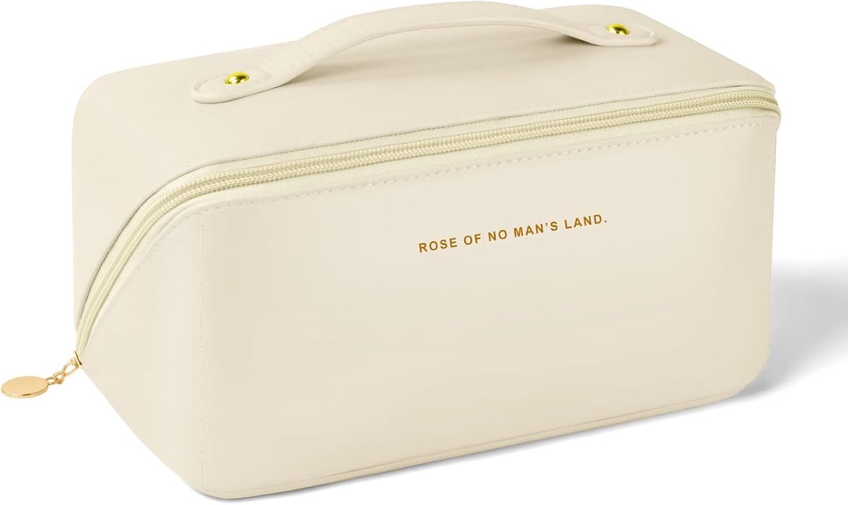SnelShoppen - Aucuu Travel Makeup Bag PU Leather - Grote Capaciteit Waterdichte Cosmetica Organizer - Toilettas voor Reizen - Wit - Multifunctioneel