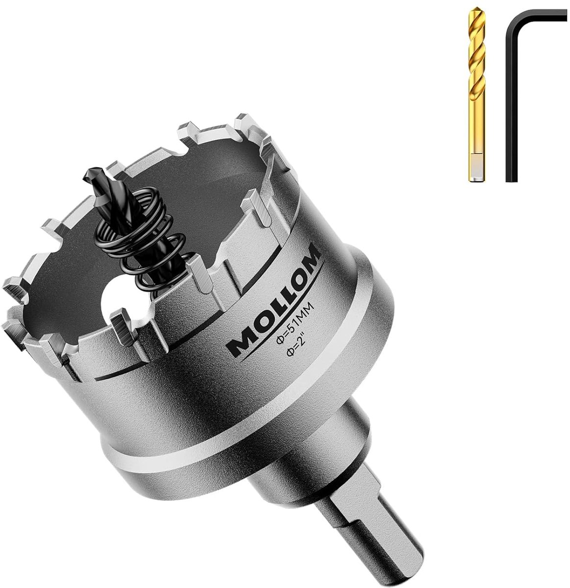 SnelShoppen - Heavy Duty 2" (51mm) Carbide Hole Saw met 2 Pilot Drills - Snelle Hole Cutter voor RVS, Staal, IJzer, Koper, Messing, Kunststof, 11 Tand