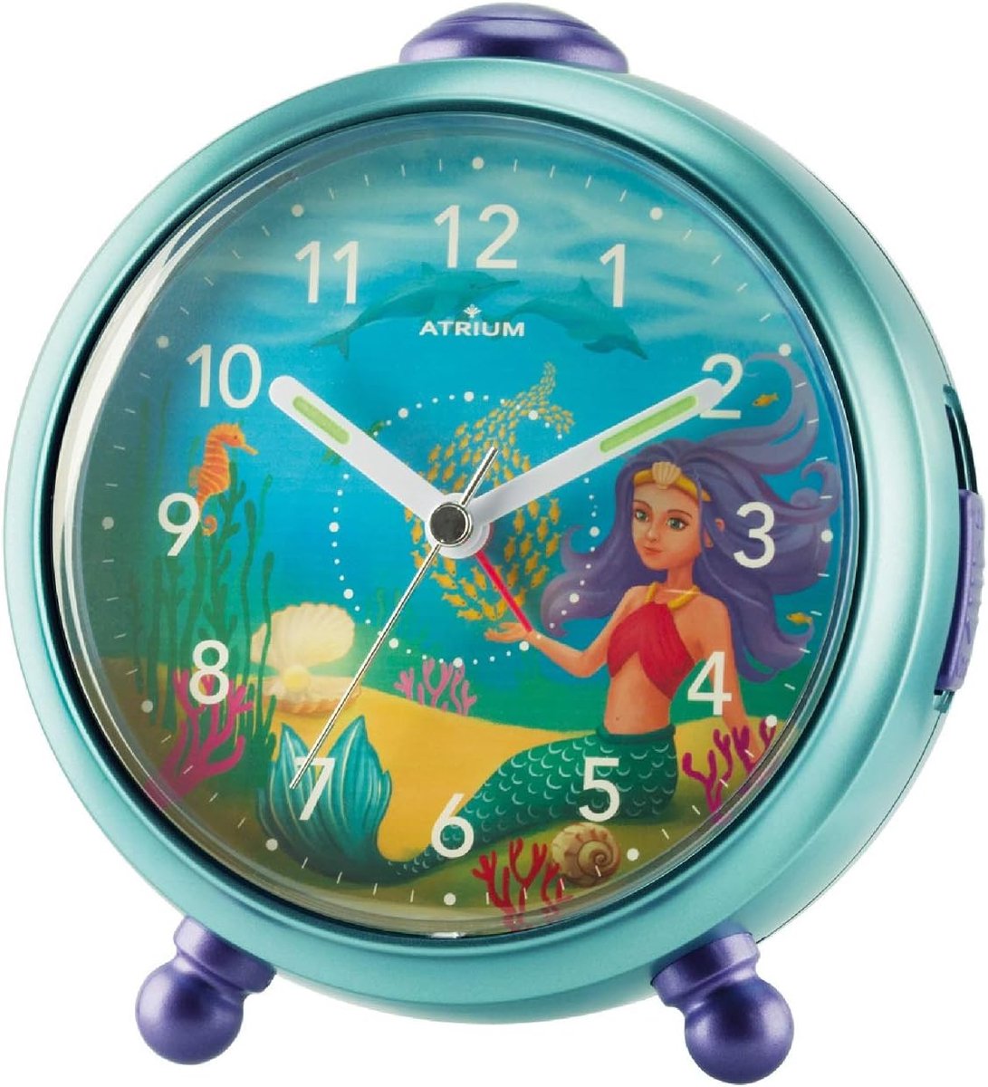 SnelShoppen - Kinderen Alarmklok Turquoise Zeemeermin met Dolphins, Stille Quartz, Snooze Functie, Luminous Wijzers, Groot Cijferdisplay voor Meisjes