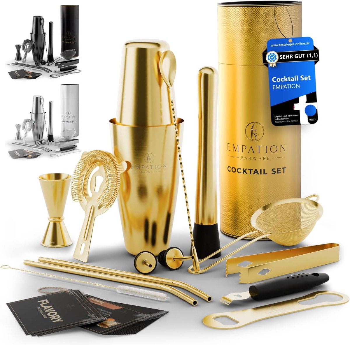 Thijox - EMPATION Gold Cocktail Shaker Set 9-delig - 825 ml Boston Shaker met Cocktailaccessoires - Perfect voor Beginners en Professionals - Inclusie