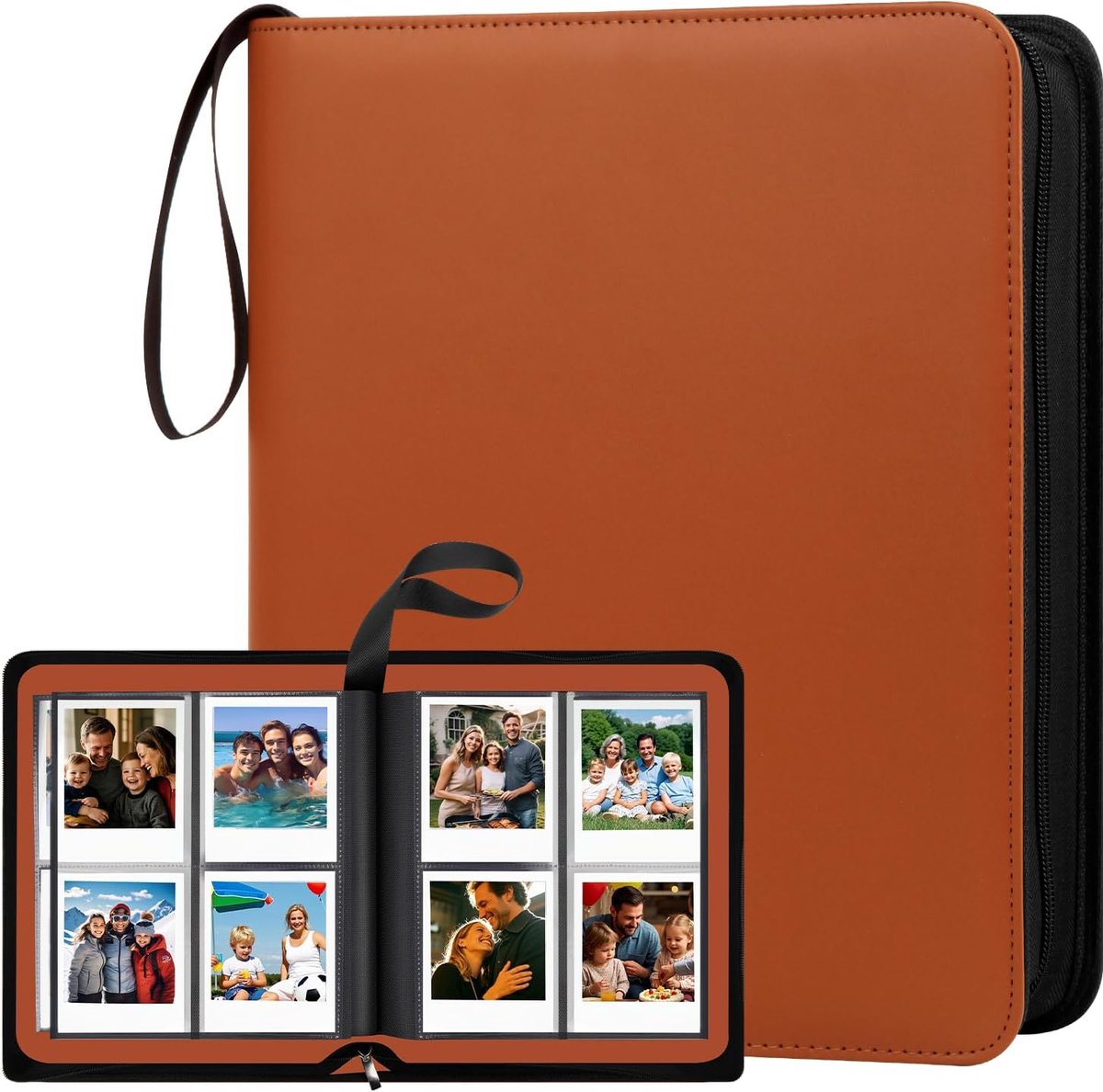 SnelShoppen - Groot Foto Album voor Instant Foto's - 256 Pocket Album voor Polaroid i-Type, 600, SX-70 en Fujifilm Instax - Bruin PU Leer - 305x271mm