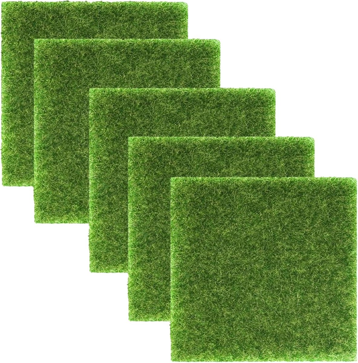 SnelShoppen - Kunstgras Tapijt 5 Stuks Miniatuur Mos Kunstgras Groen Laanmat 15 x 15 cm Voor Binnen Buiten Tuin Decoratie Patio Micro Landschap