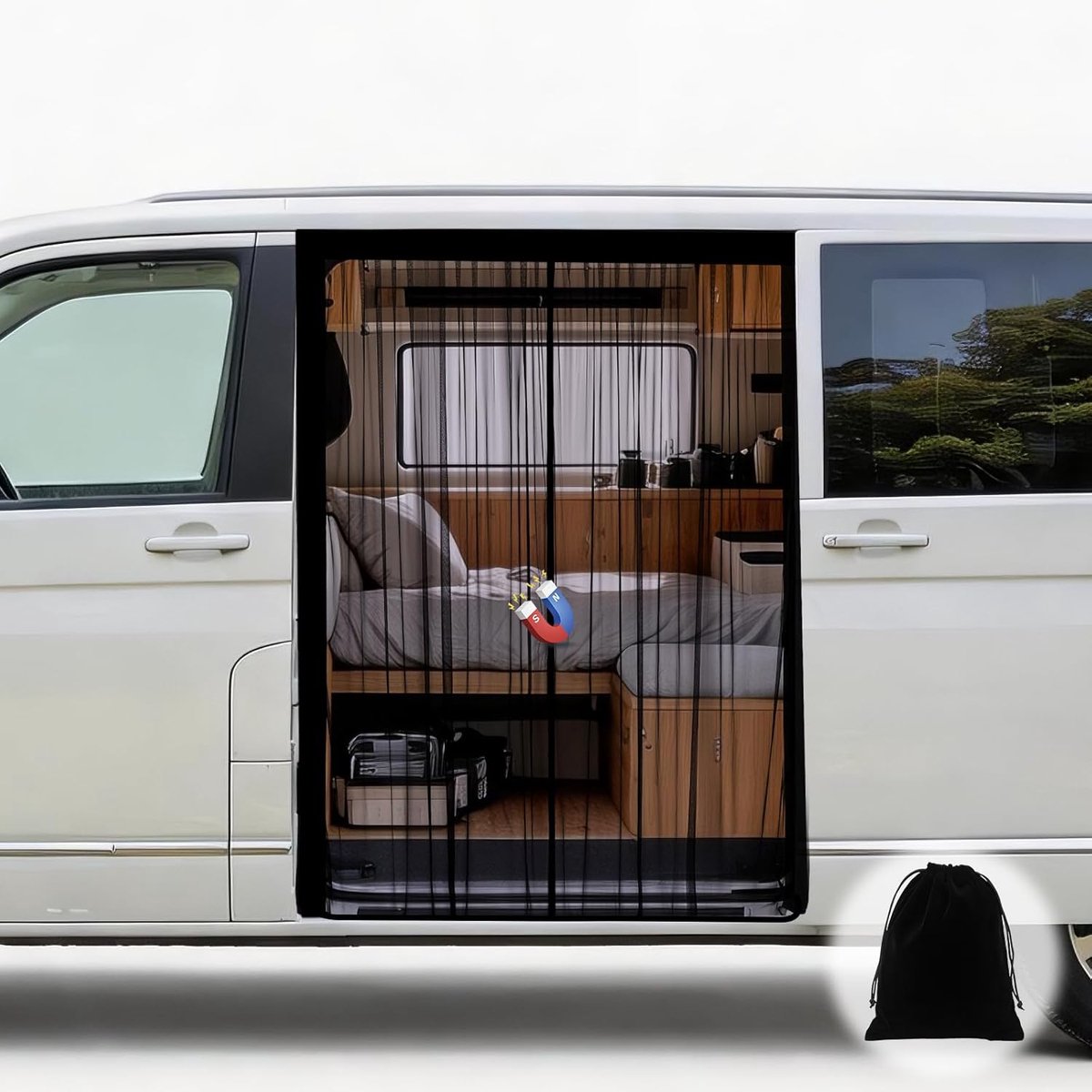SnelShoppen - Magnetisch Muggennet voor Auto en Van, Centrale Magnetische Sluiting, Insectbescherming, Vliegenraam voor MPV, Vans, Campers, 150 x 110
