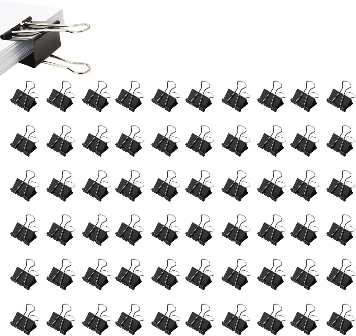 SnelShoppen - Pack van 60 Zwarte Document Clips - Metalen Vouwclips 32mm Dubbele Klemmen voor Notities, Kantoor, School en Thuisgebruik