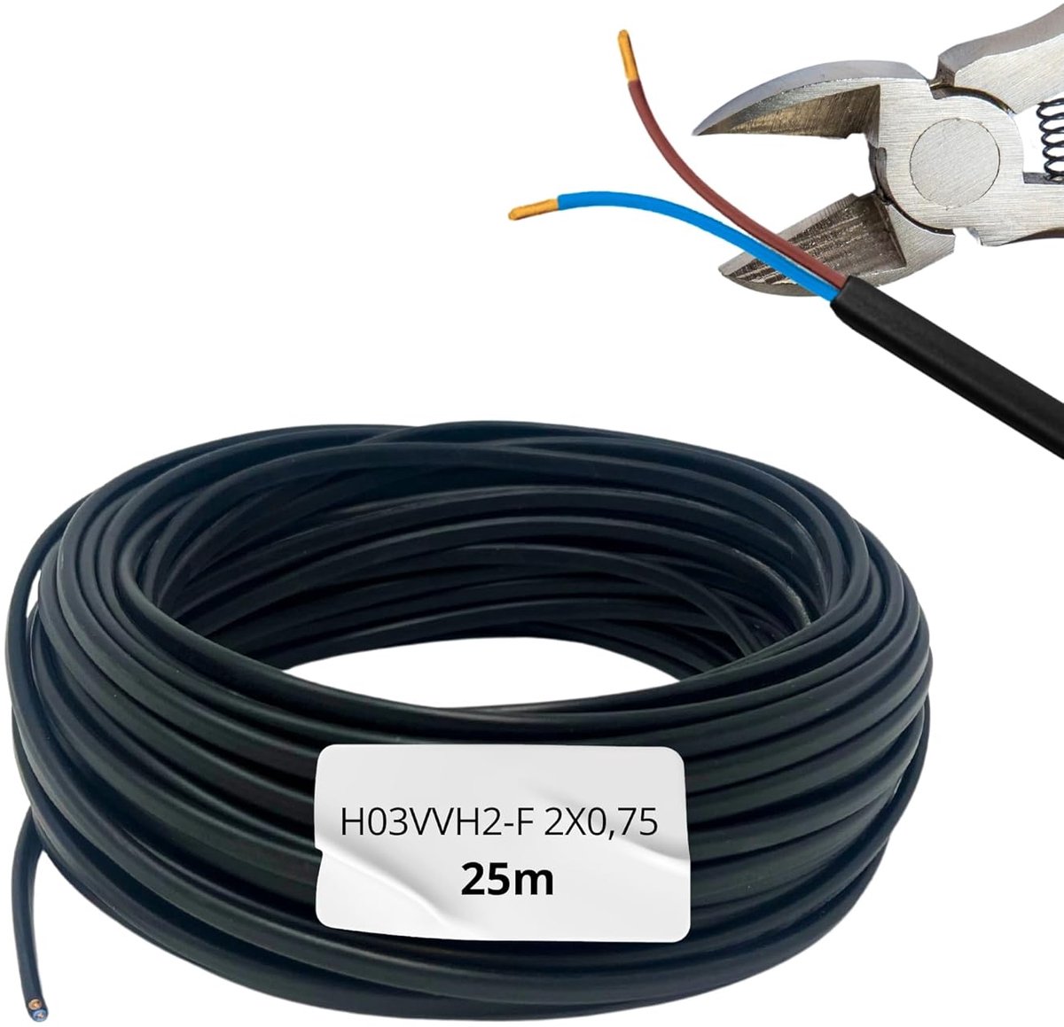 SnelShoppen - Elektriciteitskabel 25m 2-drads 2x0.75mm² | H03VVH2-F PVC Dubbel Geïsoleerd | Zwart Flexibele Platte Kabel voor Veilige Thuisinstallatie