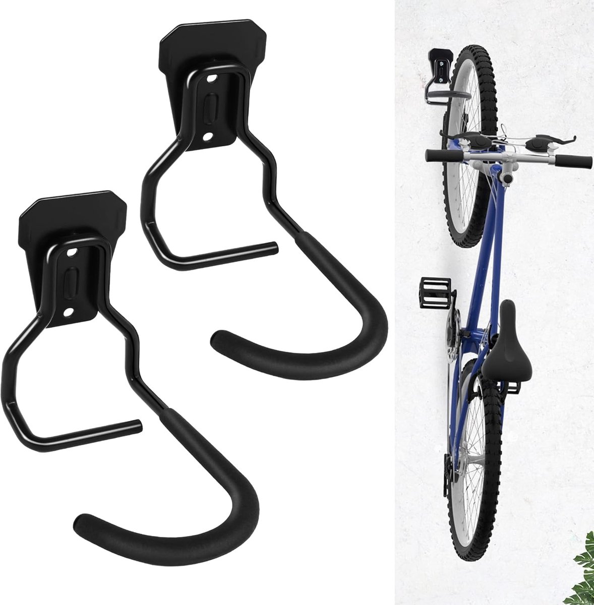 SnelShoppen - 2 Pack Verticale Fietshaken, Heavy Duty Wandmontage Fietssteunen, Stalen Fietshanger voor Garage, Maximaal 45 kg per Haak