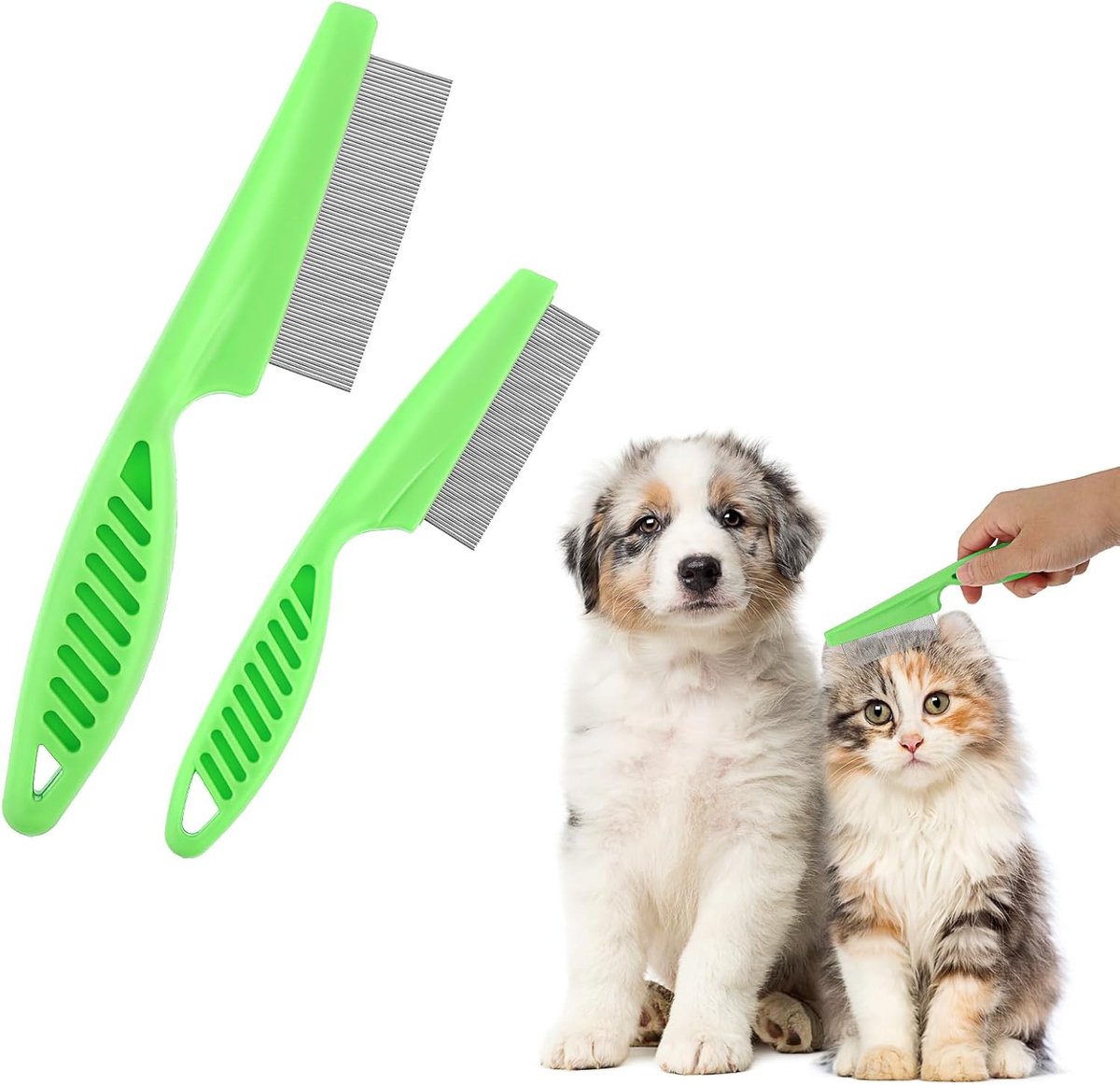 SnelShoppen - Dierlijke Haar Kam Set voor Tear Stains, 2 Stuks, Multifunctionele Honden Kam, RVS Kam, Massage Kam, Dubbelzijdige Kam (Groen)