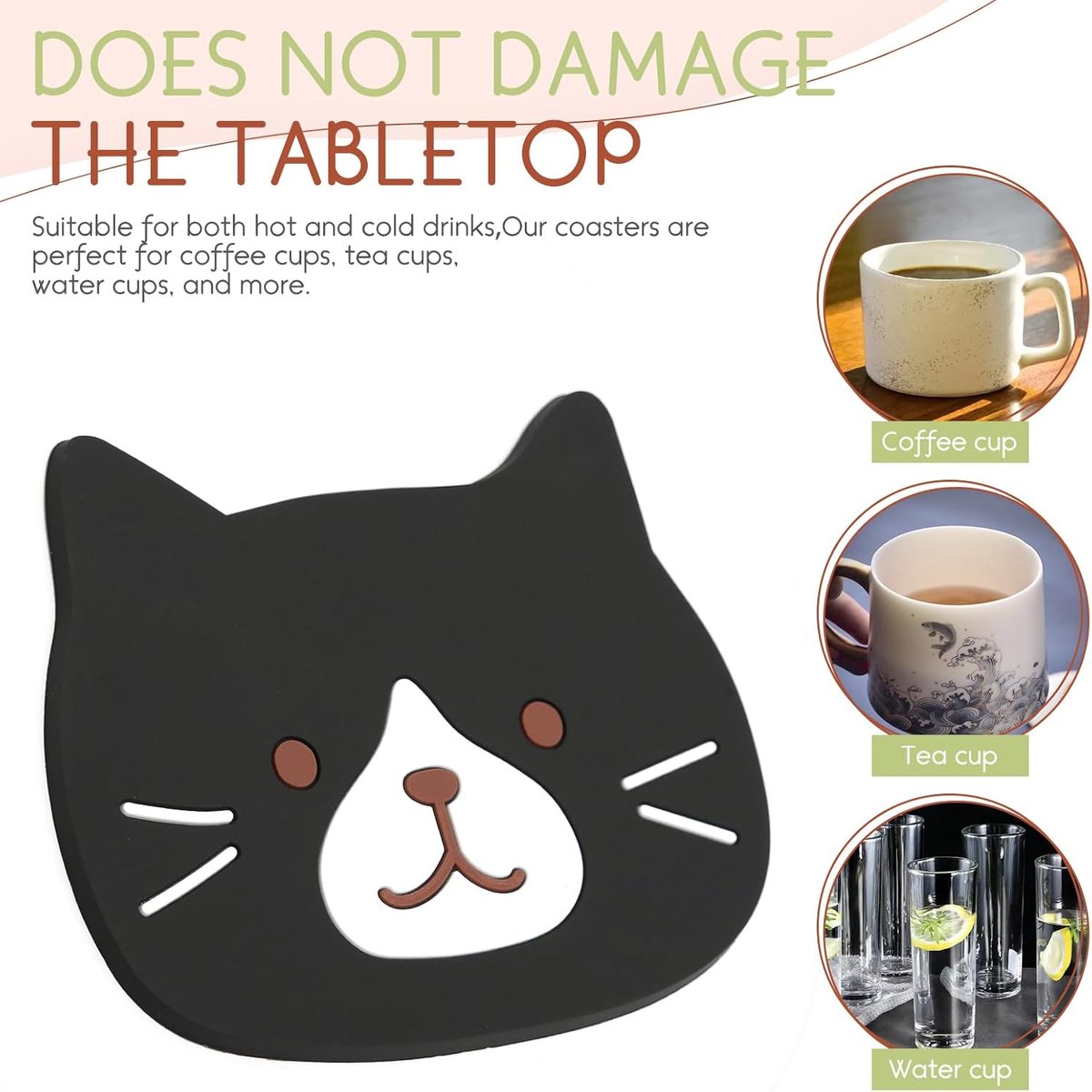 SnelShoppen - 6 Pcs Silicone Coasters voor Katten, Decoratieve Glazen Coasters, Antislip Warmtebestendige Tafel Coasters voor Glazen, Kopjes, Dranken,