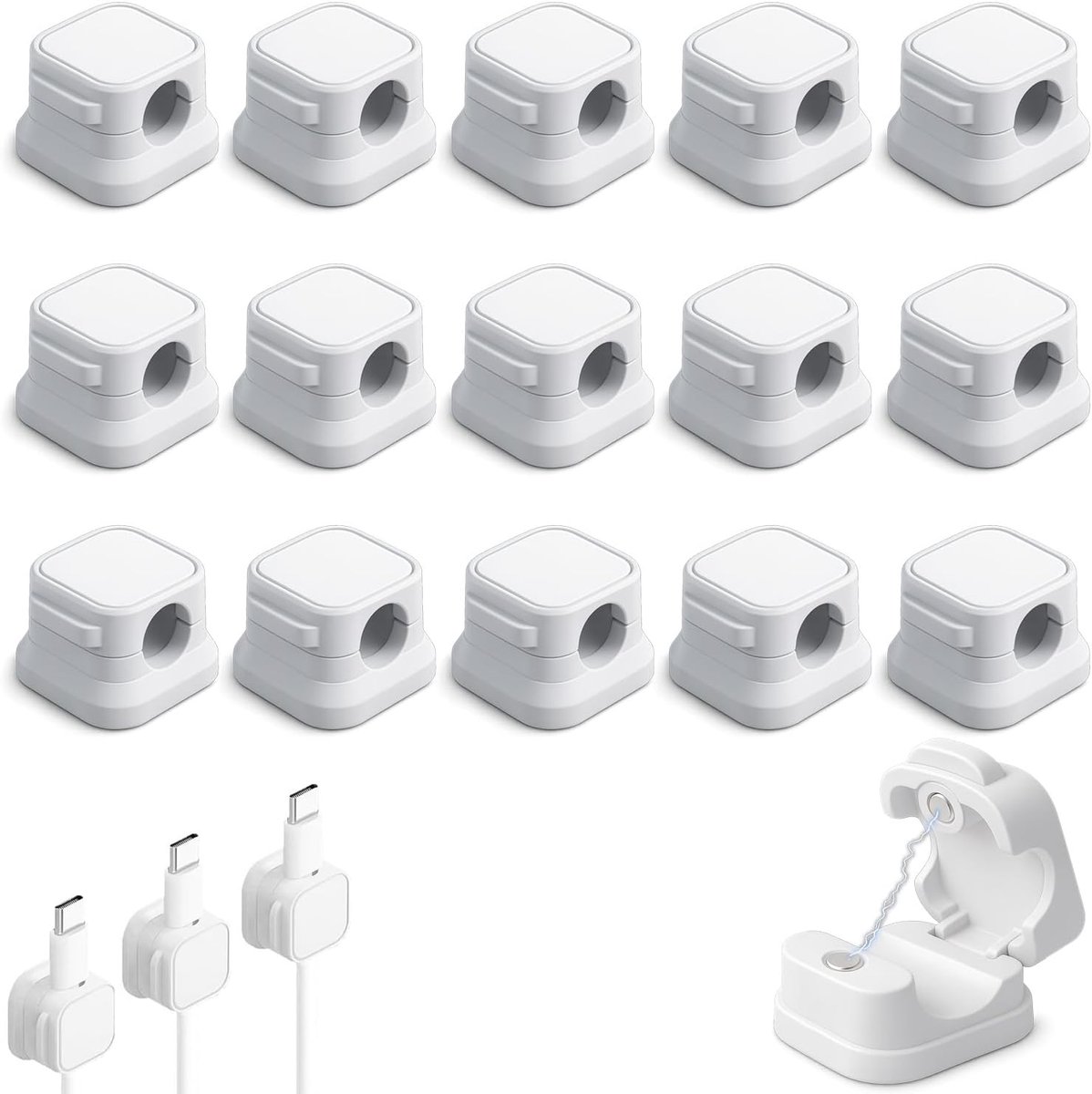 SnelShoppen - 15 Pcs Magnetische Kabelclips, Zelfklevende Kabelhouders, Wit, Voor Opladingskabels, HDMI, USB, Audio Kabels, Hoogwaardige Plastic, Robu