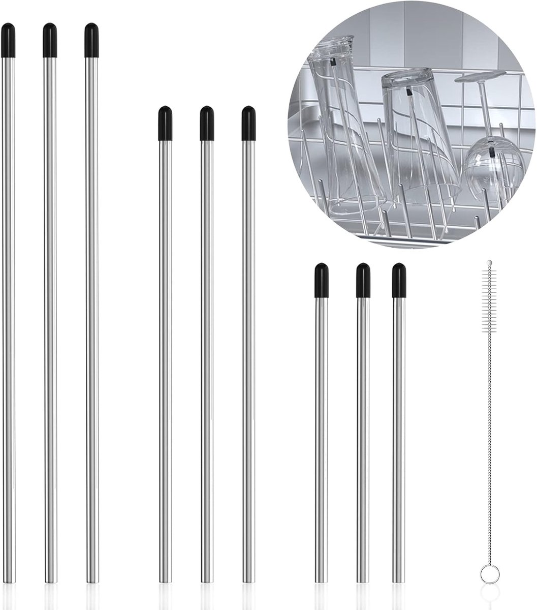 SnelShoppen - 9-delige RVS Fleshouder voor Vaatwassers, 3 Maten (27cm, 23cm, 15cm) met Siliconen Doppen, Perfect voor Keuken en Camping