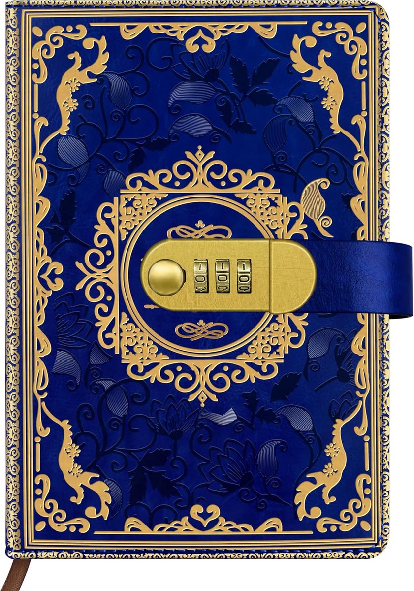 SnelShoppen - Vintage Dagboek met Slot, A5 PU Leer, Geëmbosseerd Retro Bloemendagboek, 200 Pagina's, 100Gsm Papier, Luxe Lezen Journal voor Volwassene
