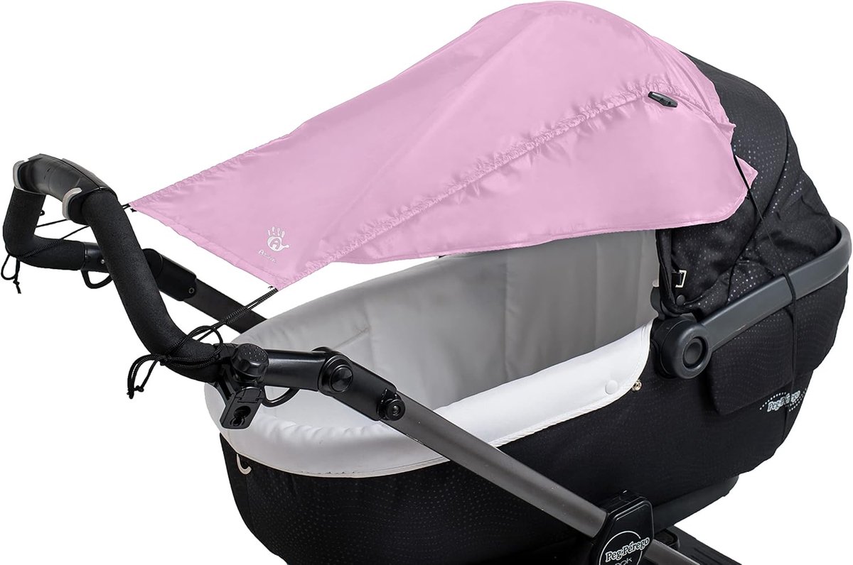 SnelShoppen - Zonnenscherm voor Kinderwagen met Zijbescherming - UV Bescherming 50+ - Universeel en Wasbaar - Roze - Ideaal voor Buiten en Vakanties