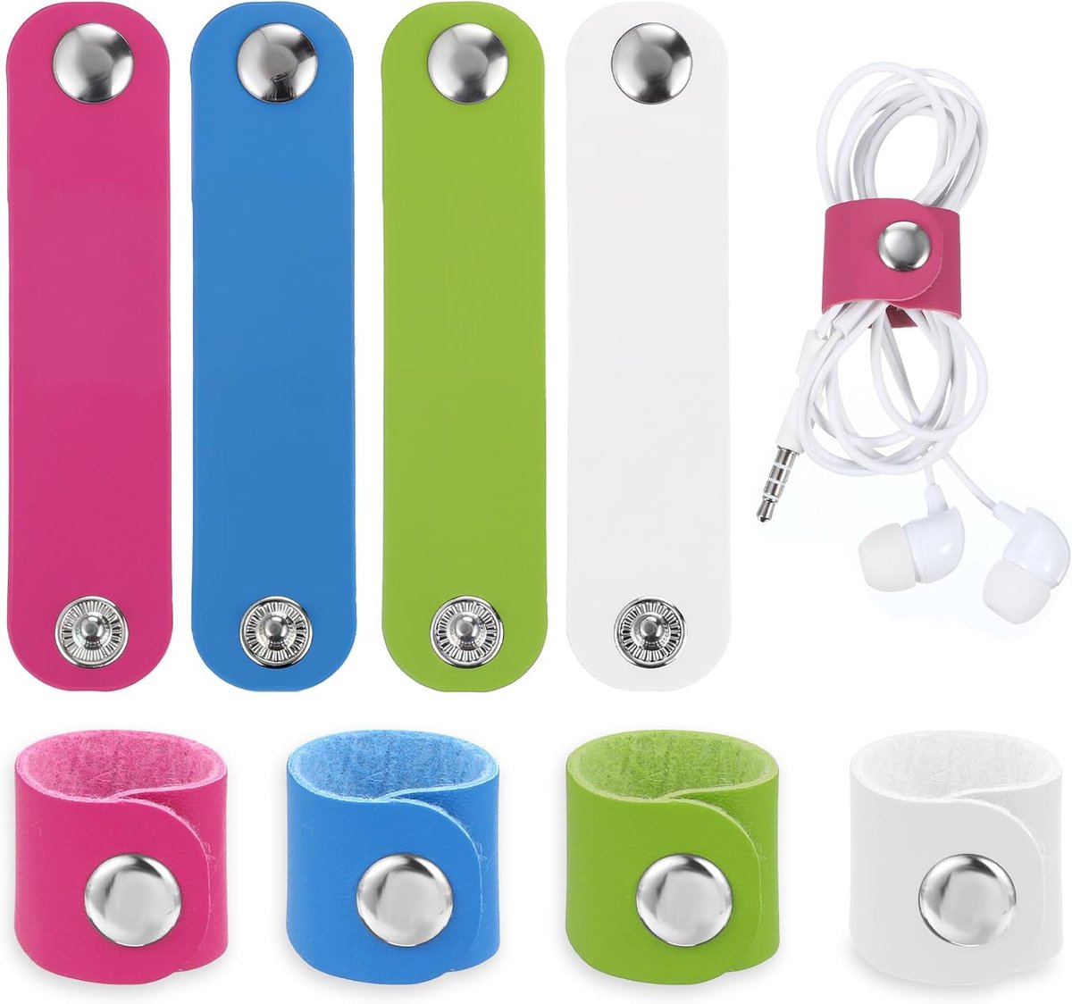 SnelShoppen - 8 Stuks Opruimset voor Kabels - PU Leren Kabelorganisatie - Herbruikbare Mobiele Telefoon Cord Wraps - USB Oplader Kabels & Hoofdtelefoo