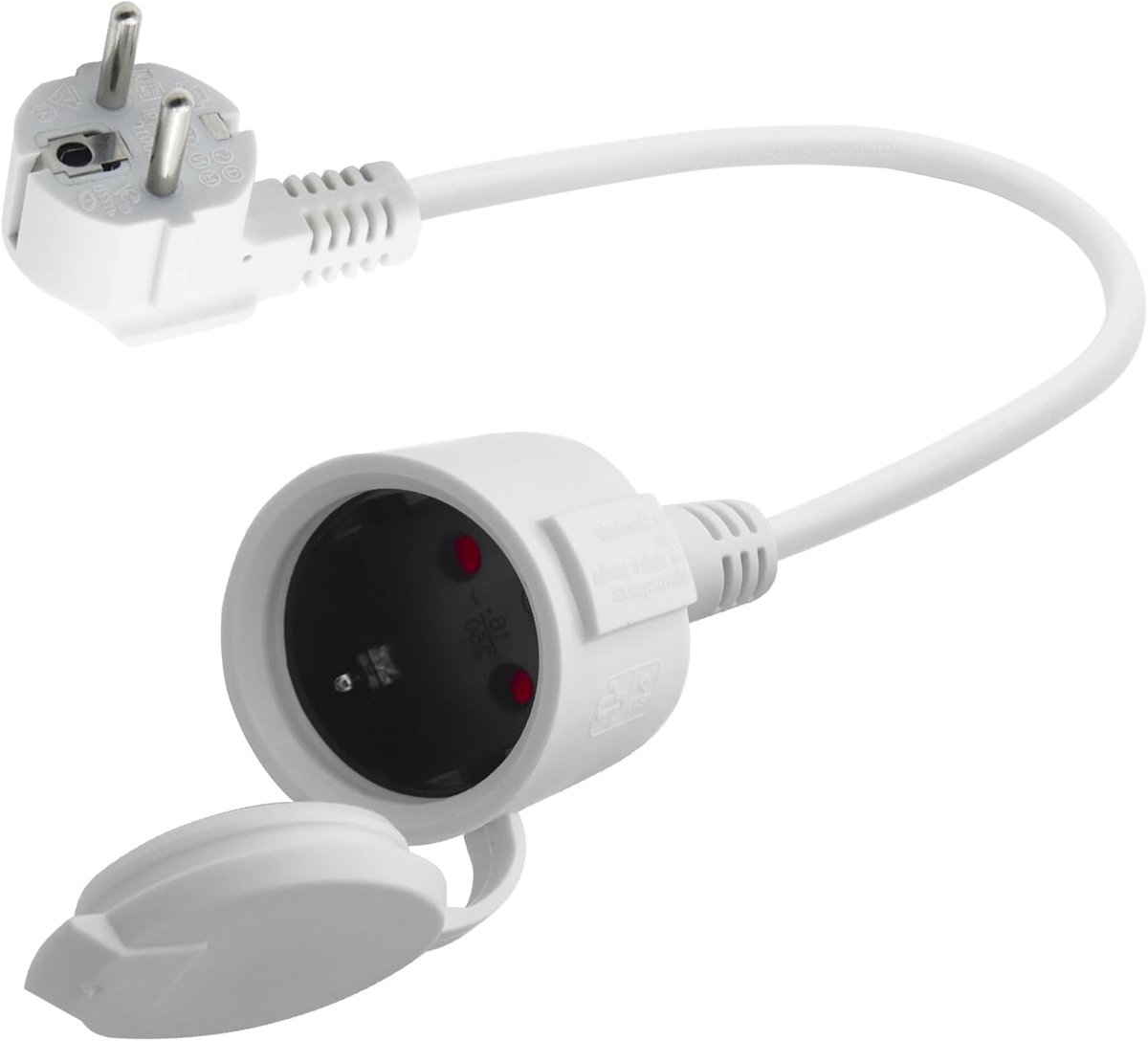 SnelShoppen - Schuko Verlengsnoer Wit 0.3m 16A 250V IP44 - Korte AC Stroomkabel 3x1.5mm² voor Thuis, Kantoor, Buitengebruik, Tuin, Camping
