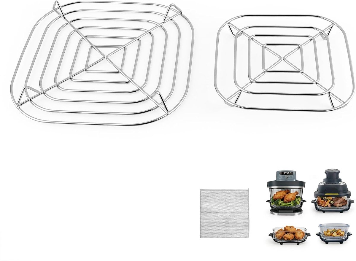 SnelShoppen 2 RVS Stoommandjes voor Air Fryer Crisper Insert voor Glascontainers 3.8L Geschikt voor Ninja Crispi FN101 SUS304 Keukenaccessoires