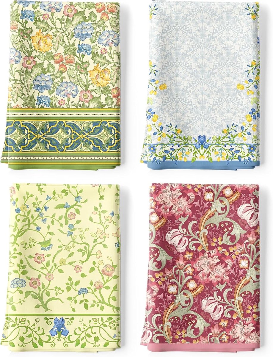 SnelShoppen - 4Pcs Vintage Keuken Theedoeken 100% Katoen Kleurrijke Bladeren Sneldrogend Multifunctionele Doeken voor Keuken, Tafel Decoratie, Huiswar