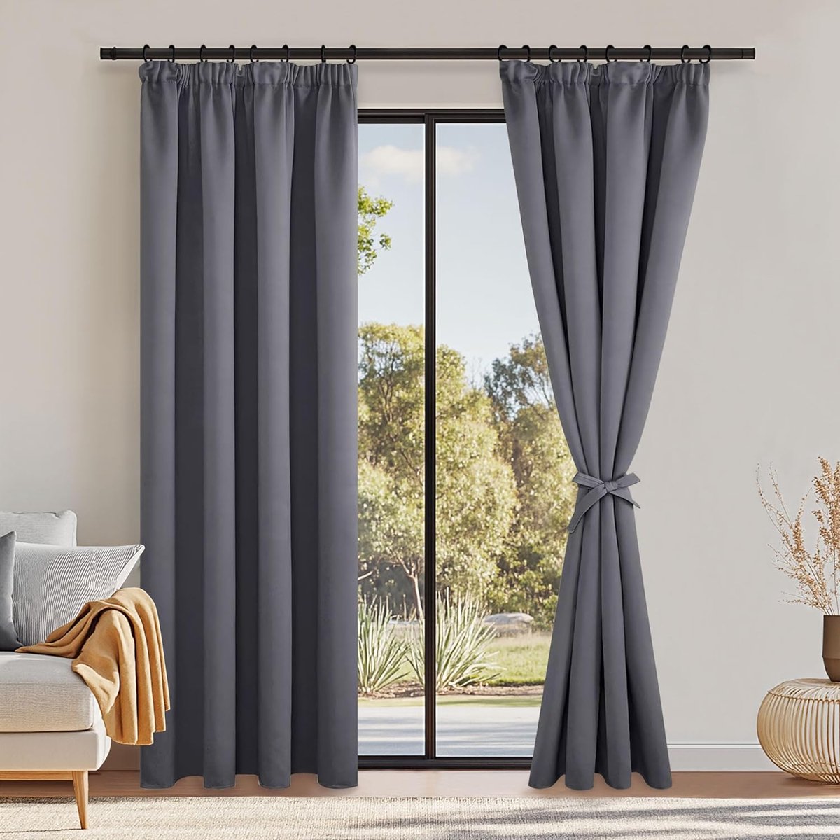 SnelShoppen - Zwarte Blackout Gordijnen Met Kant - Kant-en-klare Zwarte Thermal Gordijnen - 2 Stuks 55x96 Inch - Opaque Voor Woonkamer Slaapkamer