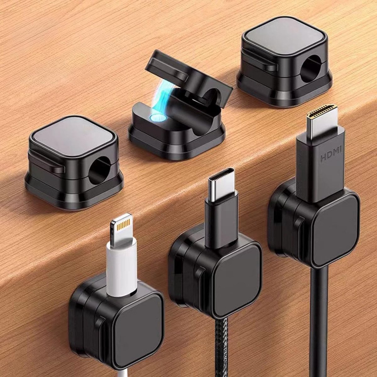 SnelShoppen - 6 Pcs Magnetische Kabelclips - Desk Kabel Organizer - Zelfklevende Kabelhouders voor Opladers, HDMI, USB, Audio Kabels - Creatieve 3D St