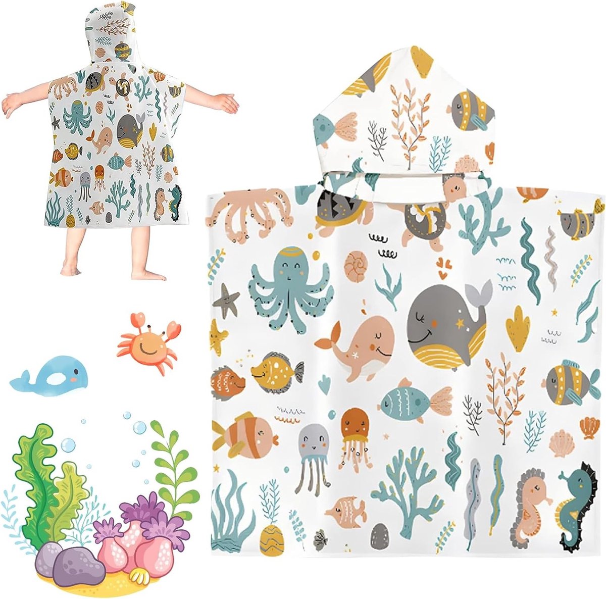 Badponcho voor Kinderen met Kap - Microfiber Handdoek voor Strand en Zwembad - Geschikt voor Meisjes en Jongens van 2-8 Jaar