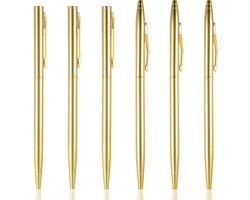 Allecto Plus - Gouden balpennen set van 6 stuks met intrekbare zwarte inkt - 1 mm - Geschikt voor business, bruiloft, kantoor - Voor mannen en vrouwen - Slanke metalen balpen voor handschrijven