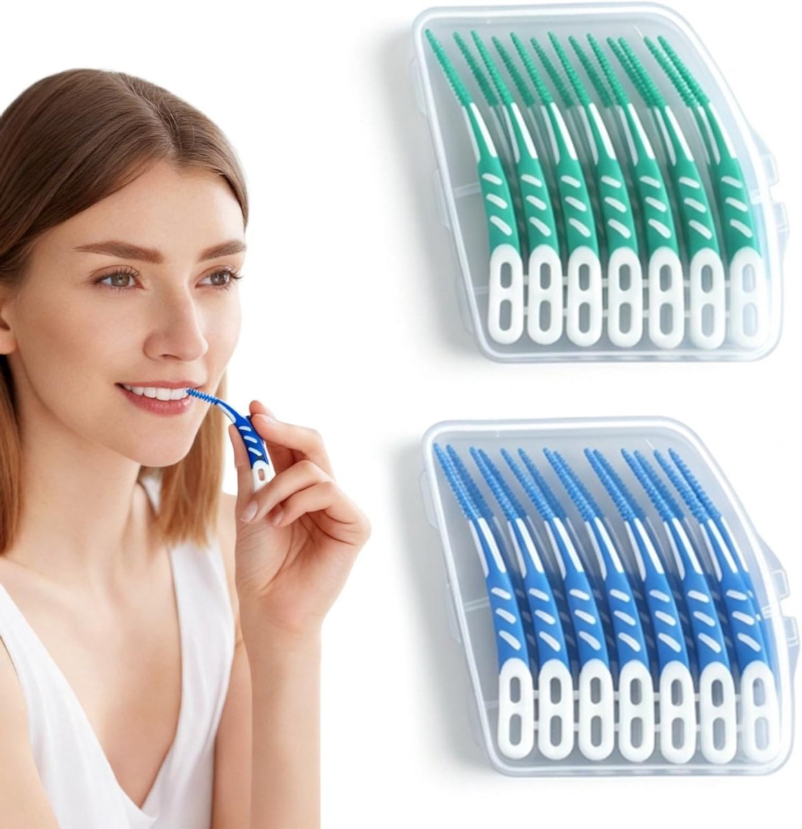 Interdentalbürsten voor Effectieve Tandreiniging, Silikon Tandenstokers voor Tussenruimtes, Ideaal voor Moeilijk Bereikbare Plaatsen (Blauw, Groen)