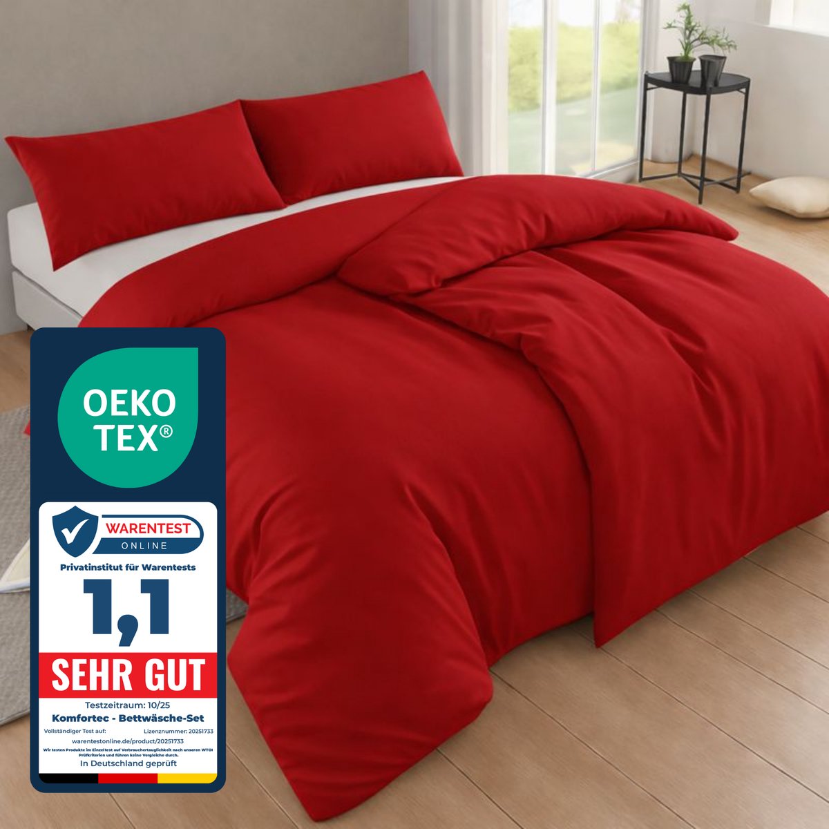 Komfortec Premium Dekbedovertrek 2x155x200 cm + Kussensloop 2x40x80 cm - 100% Microvezel - 90 g/m² - 4-Delige Superzachte Beddengoedset - met Rits - Rood