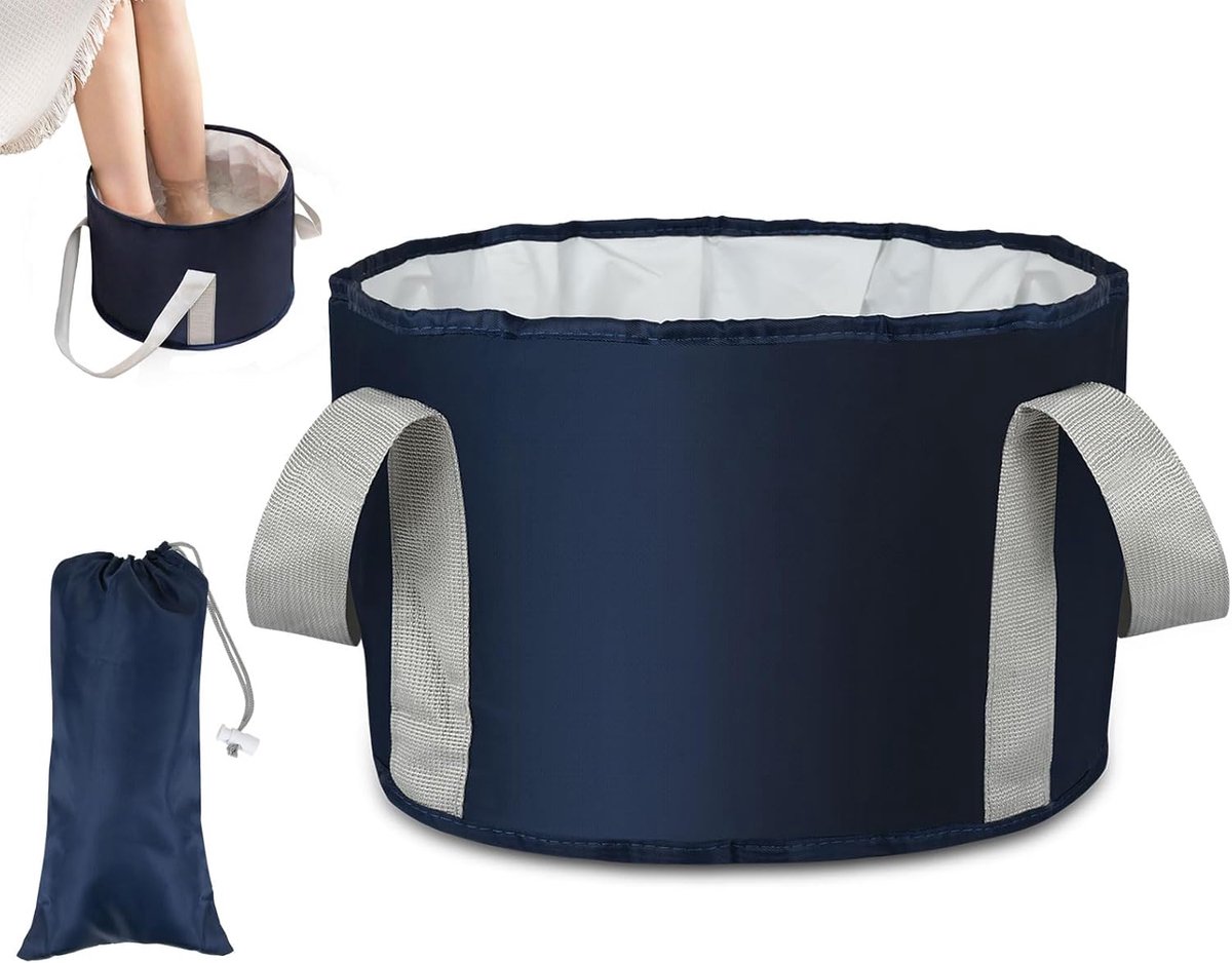 Opvouwbare Voetbadkuip met Handvat - 30x20 cm - 18 Liter - Draagbaar - Marineblauw - Geschikt voor Vissen - Reizen en Kamperen