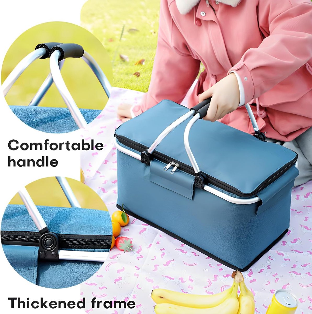 SnelShoppen - Vouwbare Winkelmand 20L - Geïsoleerde Boodschappentas voor Familie - Perfect voor Picknicks, Reizen en Boodschappen (Blauw)