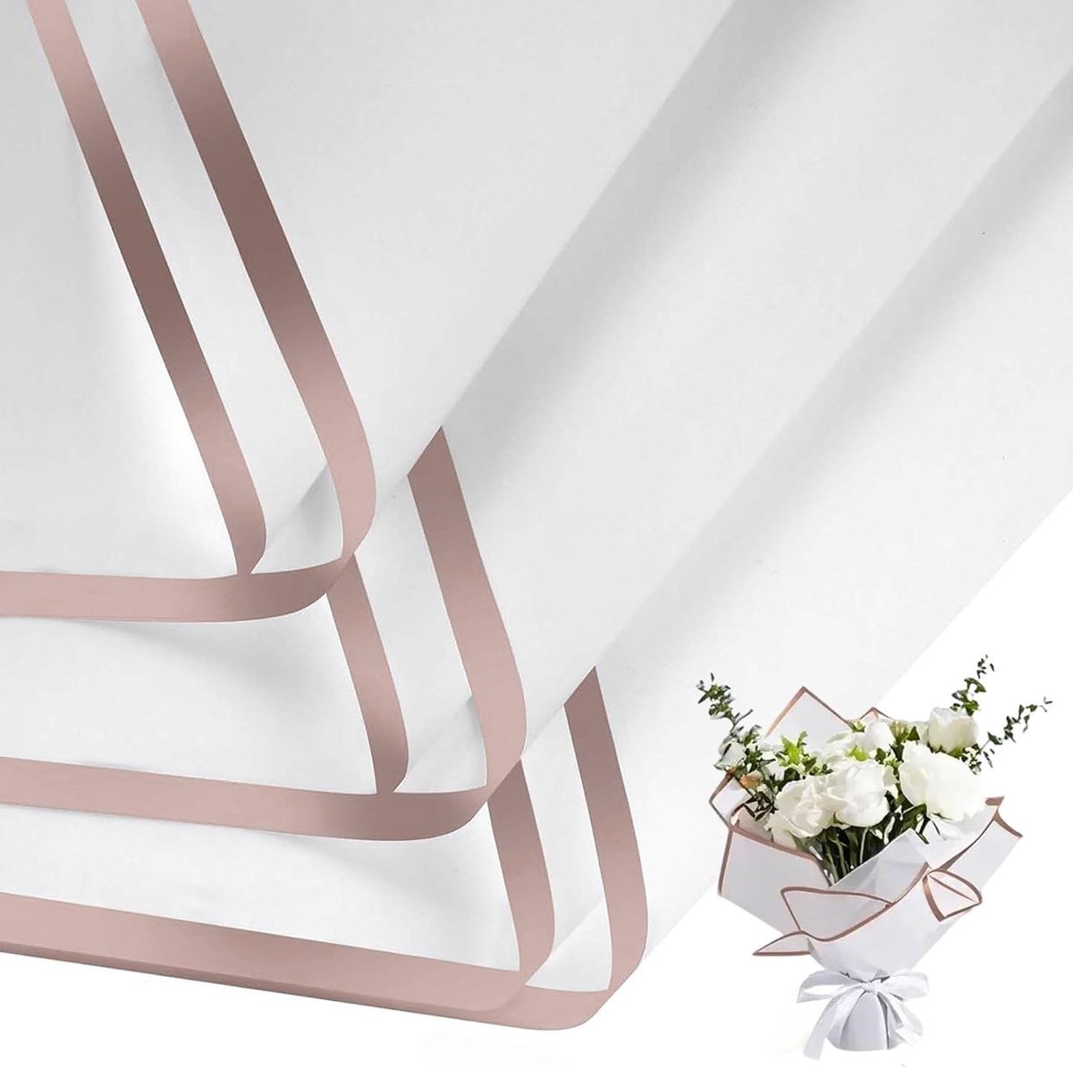 SnelShoppen - 20 Vellen Boeket Cadeaupapier, Waterdicht Bloemenpapier voor Cadeaus, DIY Craft Papier, 58x58cm, Wit - Perfect voor Feestjes en Speciale