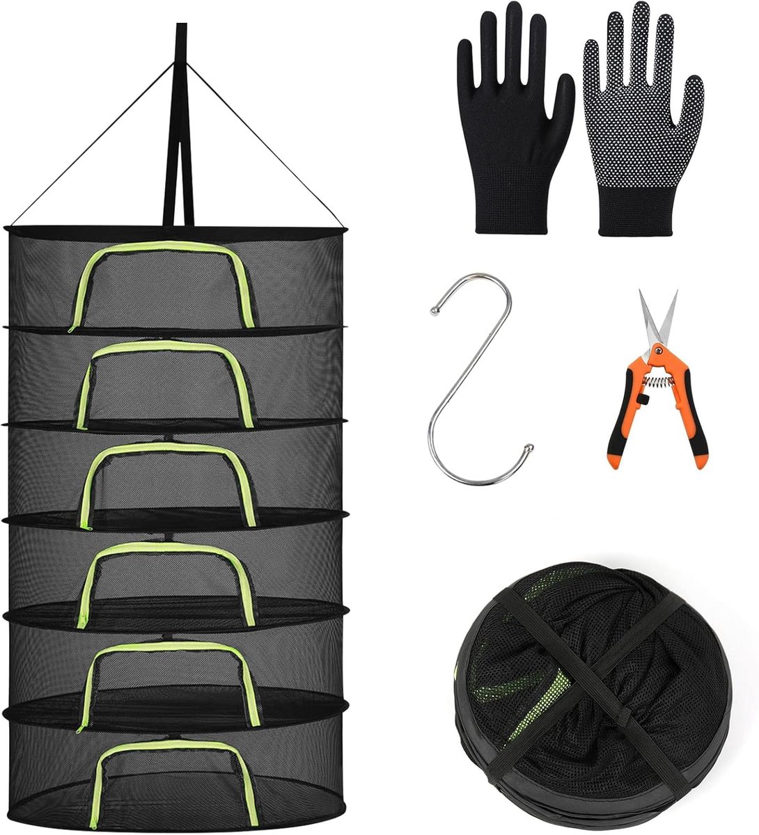 SnelShoppen - 6 Ply Herb Drying Net 150 cm - Hangend Droognet voor Kruiden, Planten en Groenten - Met Ritsen en Haken - Perfect voor Tuin en Keuken