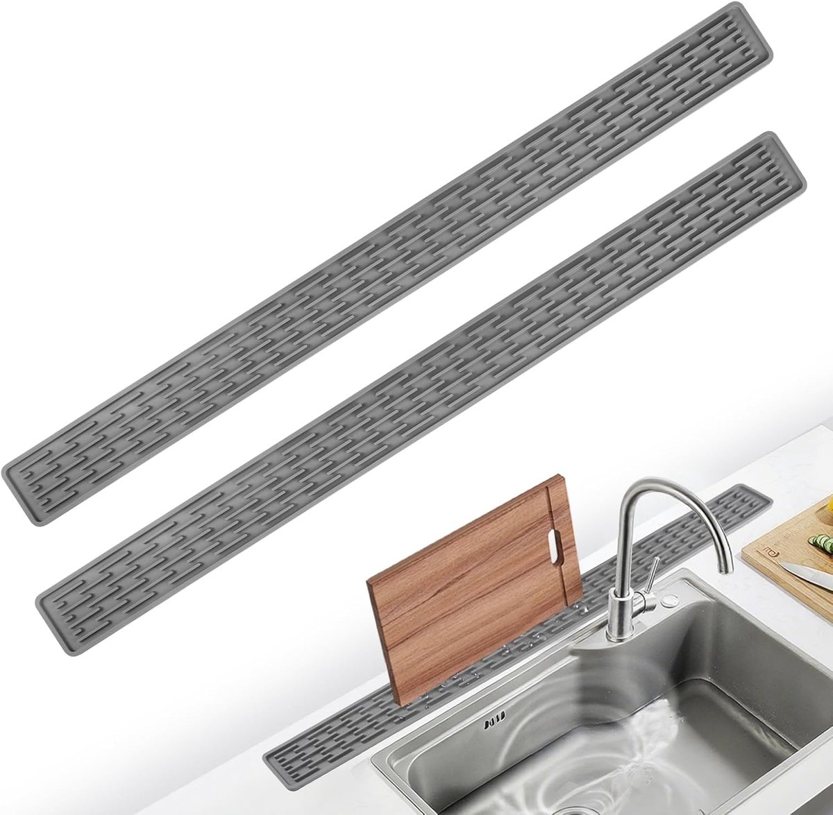 SnelShoppen - 2 Stuks Verlengd Siliconen Afdruipmat - Smalle Afdruipmat 70x5.5cm voor Keuken - Antislip, Vaatwasmachinebestendig, BPA-vrij, Ideaal voo