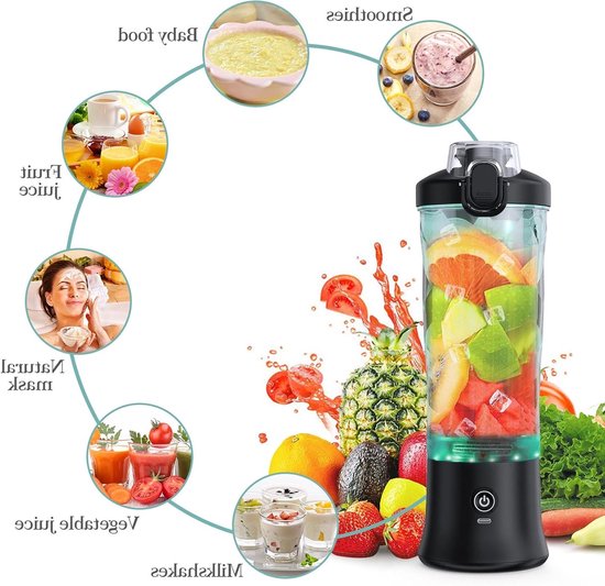 Draagbare Smoothie Maker 600ml - USB Oplaadbare Blender met 6 Messen voor Gym, Kantoor en Reizen - Perfect voor Gezonde Dranken en Snacks — afbeelding 4