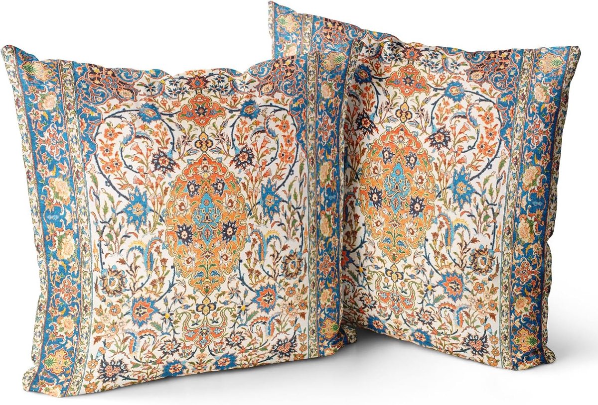 SnelShoppen - Set van 2 Decoratieve Kussenslopen 45x45cm - Bohemian Vintage Bloemen - Zachte Fluwelen Kussens voor Woonkamer en Slaapkamer - Stone Bro