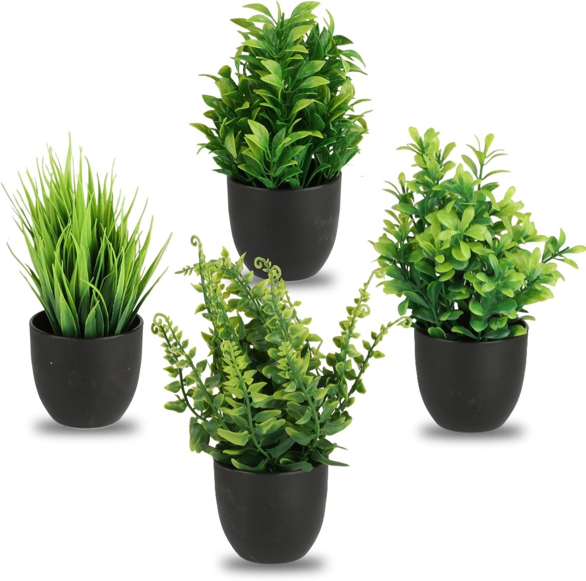 Thijox - 4 Stuks Kunstplanten met Pot - Kleine Decoratieve Kunstplanten - Realistische Plastic Planten - Mini Potplanten voor Kantoor, Huis, Badkamer,