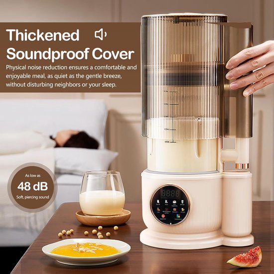 Automatische groente- en notenmelkmaker, smoothie- en sapcentrifuge van 1500 ml met zelfreinigende functie, 8-in-1 multifunctionele groentemelkmaker met 12 messen voor haver, noten en fruit. — afbeelding 4