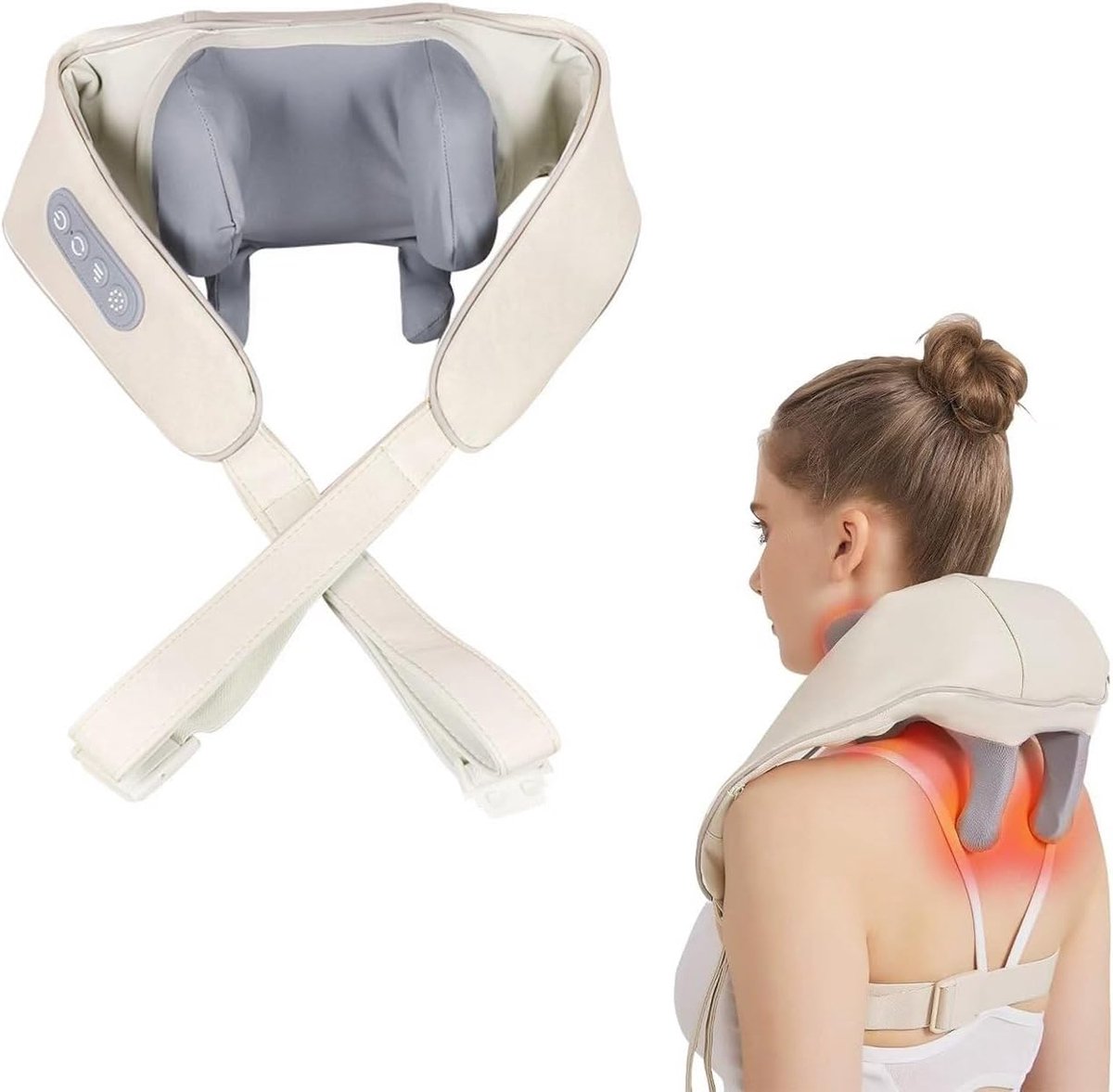 Thijox - Nekmassage Apparaat, 6D Shiatsu Schouder en Rug Massageapparaat met 42°C Warmtetherapie, Draagbaar Elektrisch Massageapparaat met 2 Modi en 3