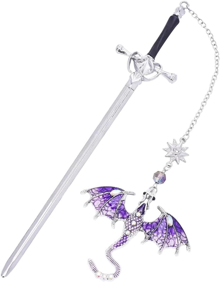 SnelShoppen - Dragon Bookmark, Vintage Zwaard Boekenlegger met Draak Pendant, Metalen Boekensteun voor Vrouwen, Leraren, Studenten, Boekliefhebbers -